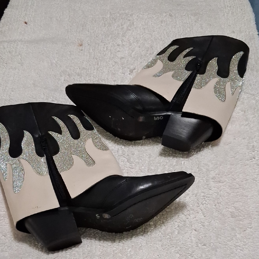 Gianni Bini Black and White Flame Heeled Boots - Picture 6 of 11